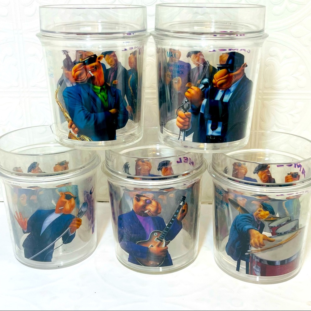 Vintage Joe Camel and friends The Hard Pack Band Set of 5 acrylic cups 10 Oz.